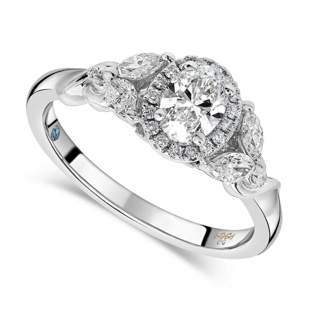 Kathy De Stafford 18ct White Gold ''Layla'' Oval Halo With Side Stone 0.75ct Ring image number 0