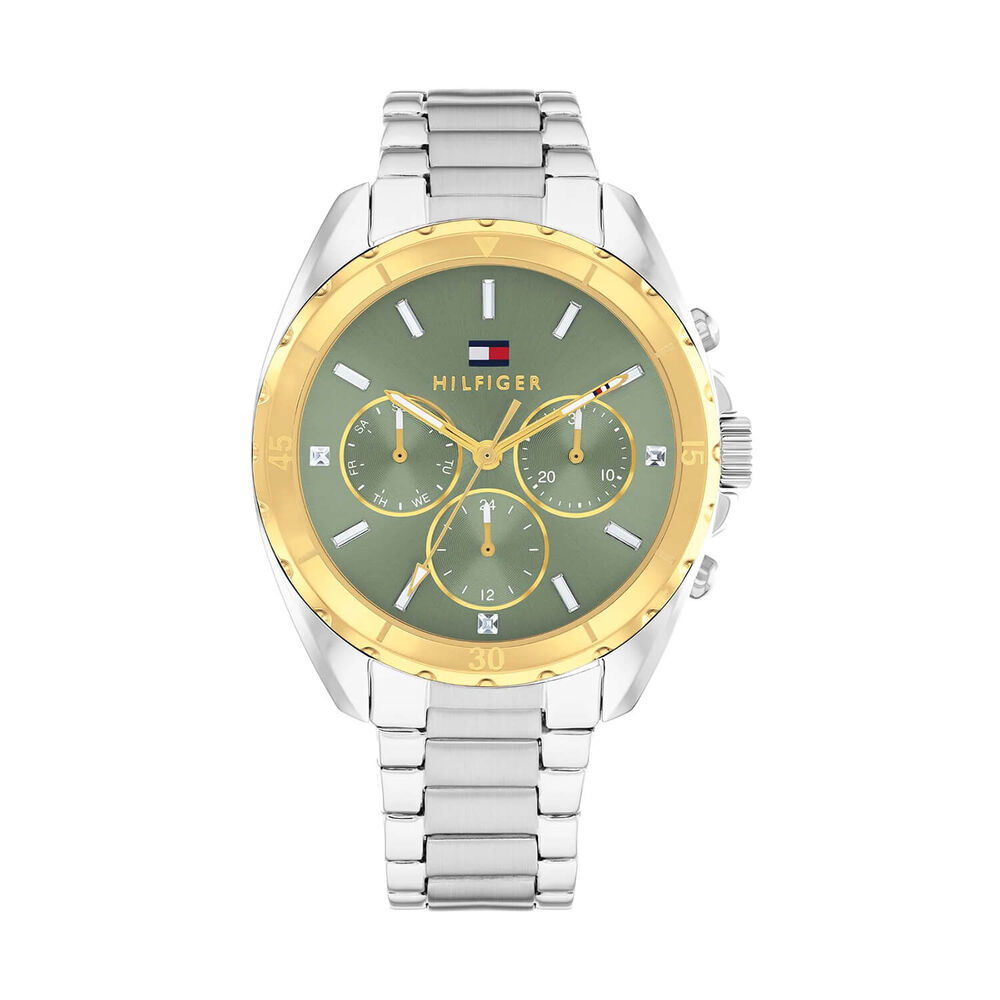 Tommy Hilfiger 36mm Green Dial Gold Tone Bezel Steel Bracelet Watch image number 0