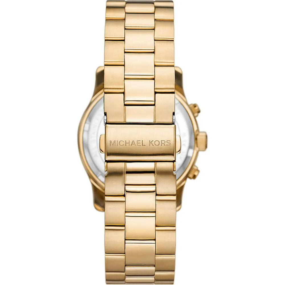 Michael Kors Runway 38mm Blue Chronograph Dial Rose Gold PVD Bracelet Watch