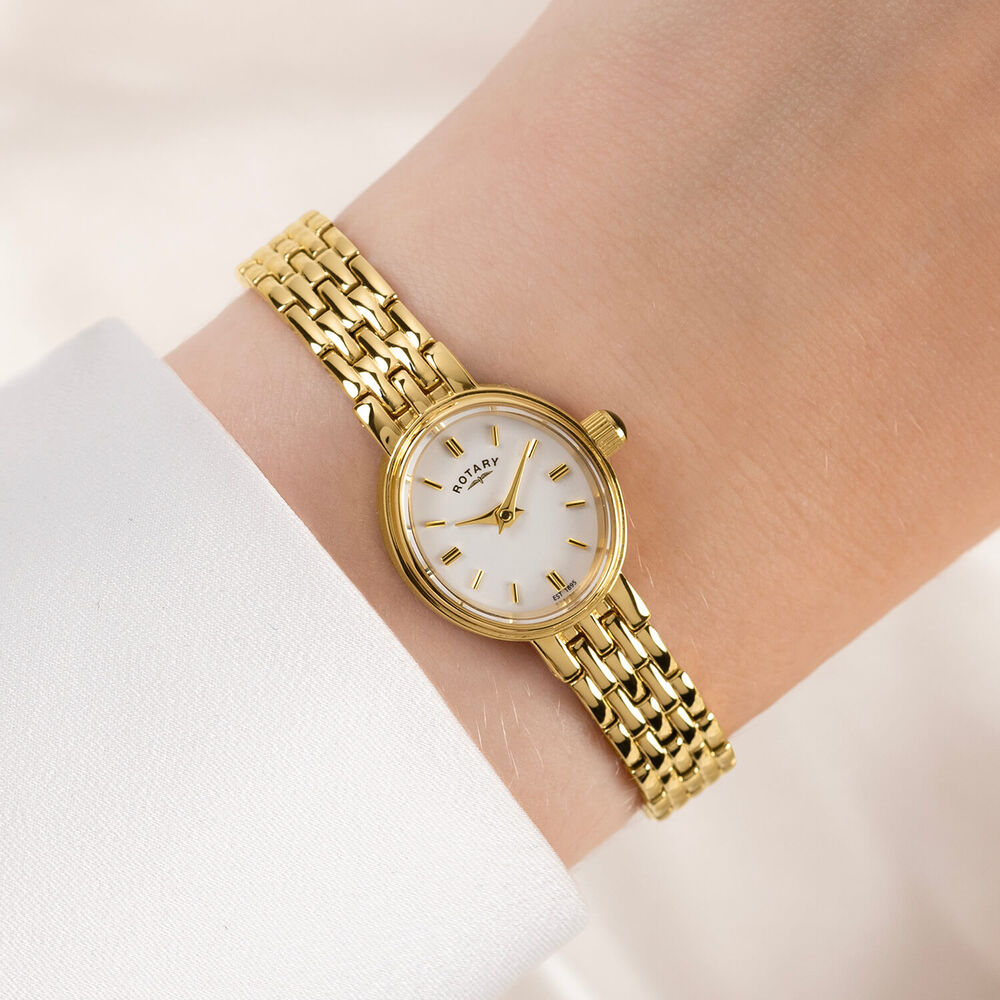 Rotary Cocktail 18mm White Dial Gold Plated Stainless Steel Bracelet Watch