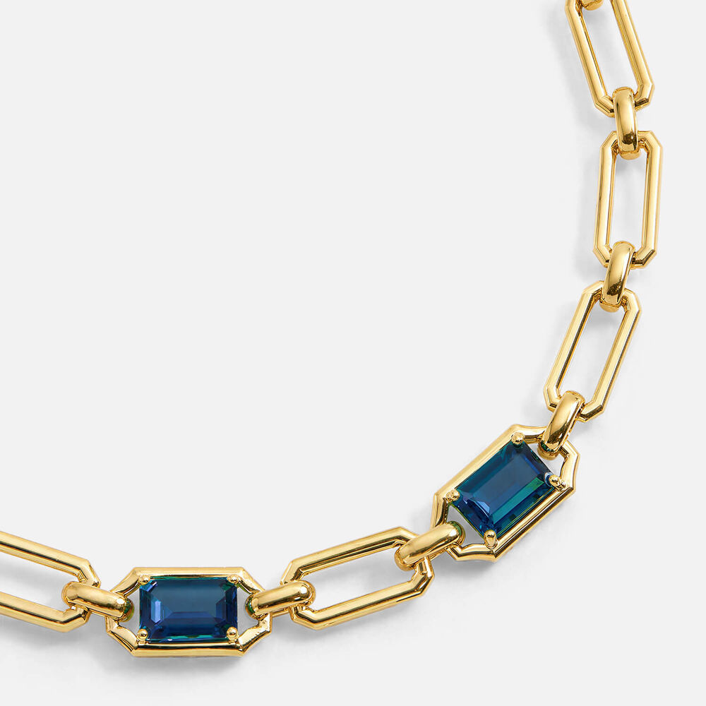 Sterling Silver Yellow Gold Plated Vermeil Rectangular Sapphire Link Bracelet