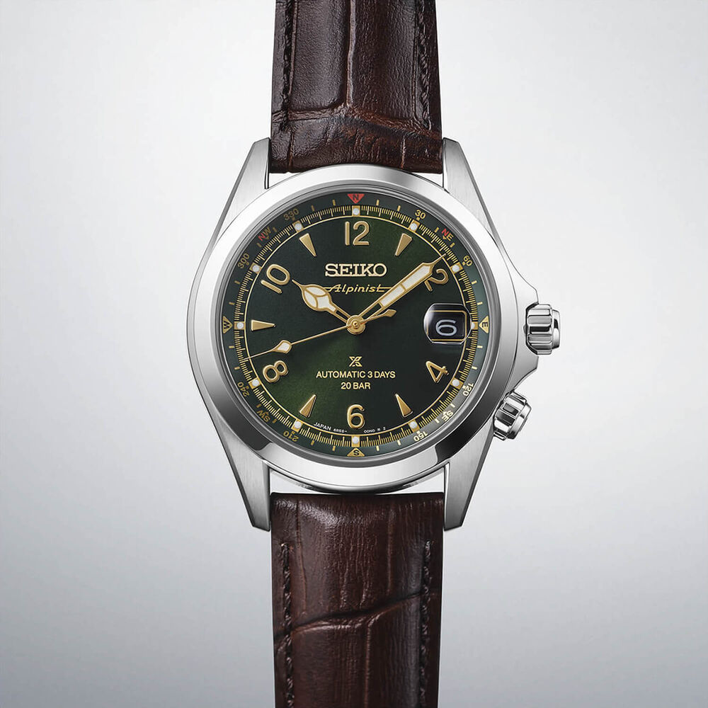 Seiko Prospex Alpinist 39.5mm Green Dial Brown Leather Strap Watch