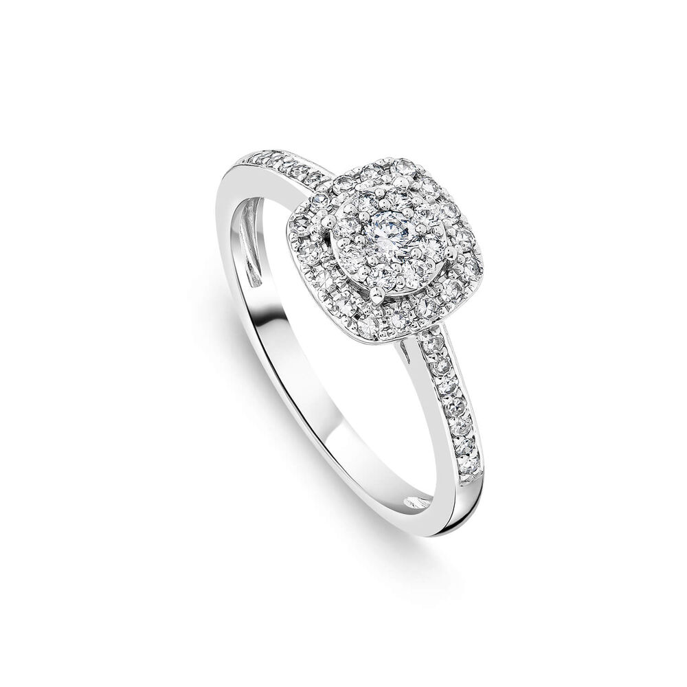 9ct White Gold 0.45ct Square Cluster Halo & Diamond Shoulders Bridal Set image number 2