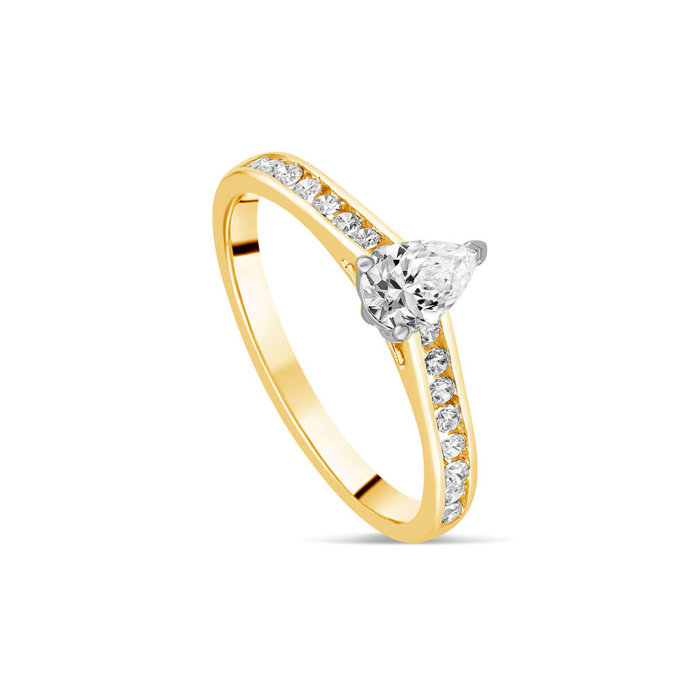 Tulip Setting 18ct Yellow Gold 0.50ct Pear Solitaire & Channel Shoulders Ring