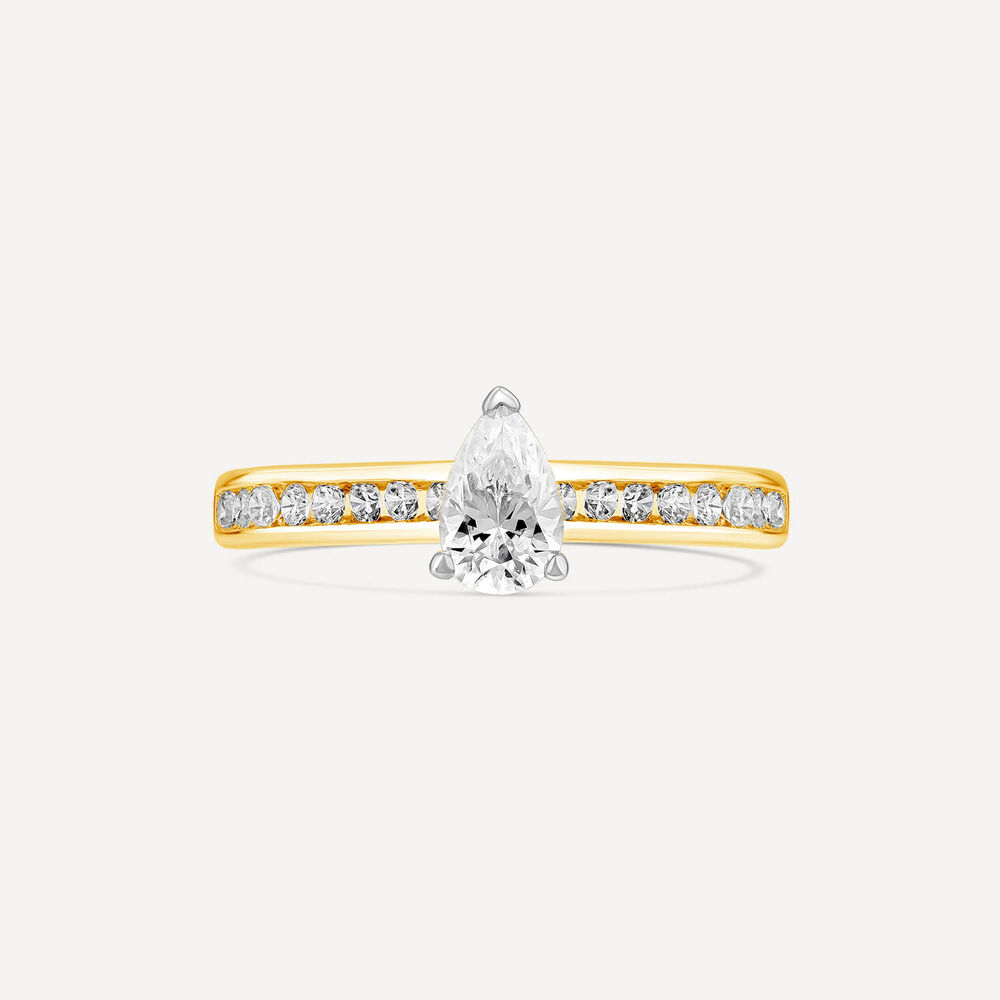 Tulip Setting 18ct Yellow Gold 0.50ct Pear Solitaire & Channel Shoulders Ring