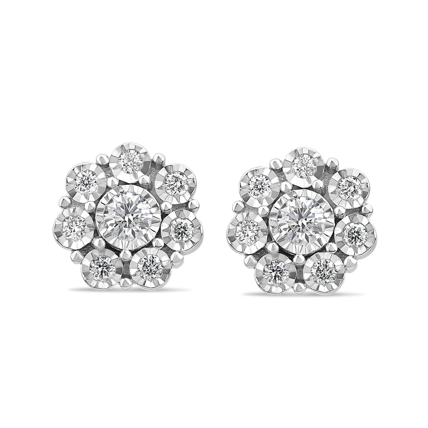 9ct White Gold 0.13ct Illusion Round Diamond Halo Stud Earrings