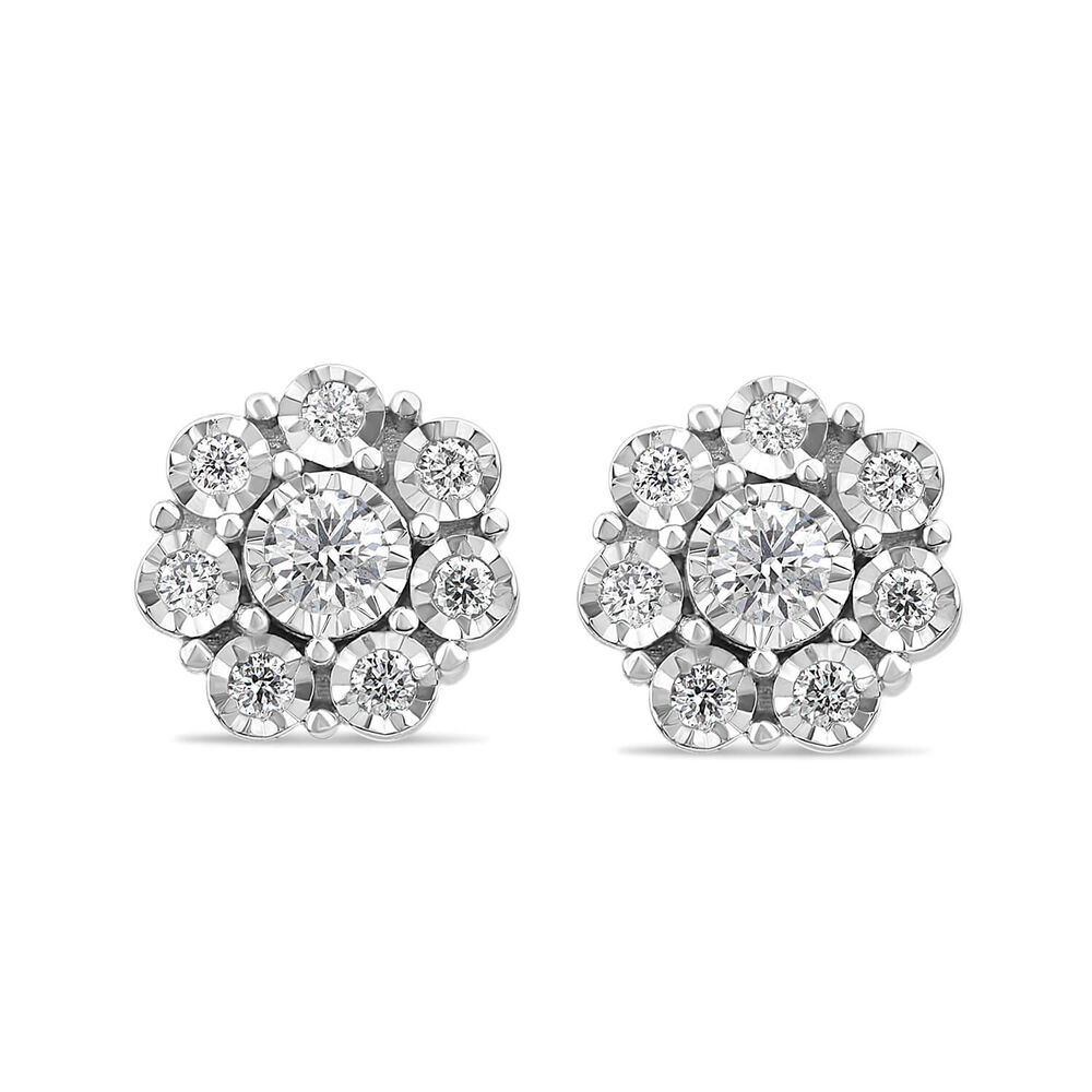 9ct White Gold 0.13ct Illusion Round Diamond Halo Stud Earrings