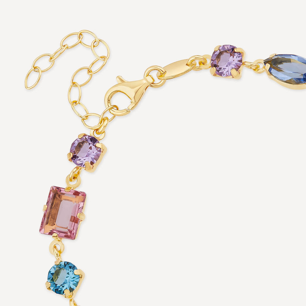 Yellow Gold Plated Sterling Silver Blue & Purple & Pink Multi Shaped Stones Bracelet image number 4