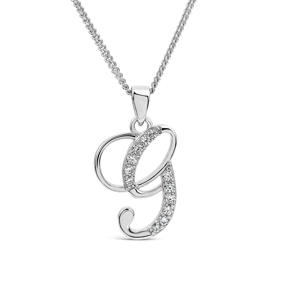 Sterling Silver Script Cubic Zirconia Initial G Pendant image number 0