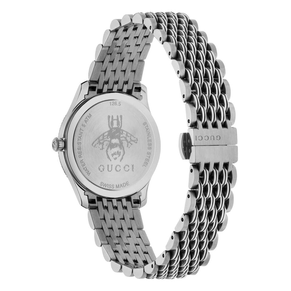 Gucci G-Timeless 29mm Silver Dial Bee Detail Steel Case Bracelet Watch