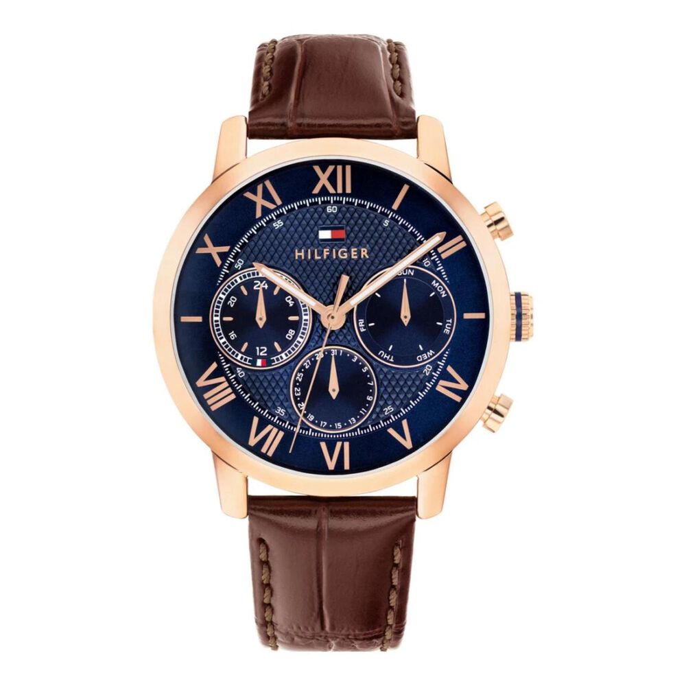 Tommy Hilfiger Oxford 42mm Blue Dial Brown Leather Strap Watch image number 0
