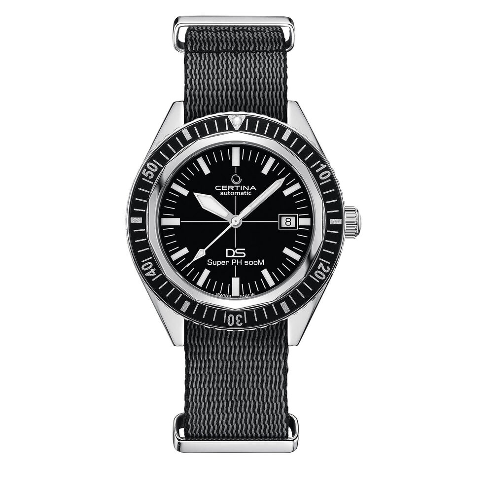 Certina DS Super PH500M 43mm Black Dial Black Bezel Steel Case NATO Strap Watch image number 0