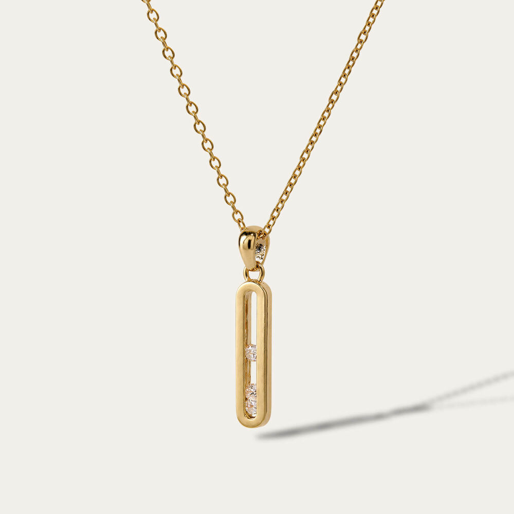 Yellow Gold Plated Sterling Silver 0.15ct Lab Grown Diamond Floating Bar Pendant