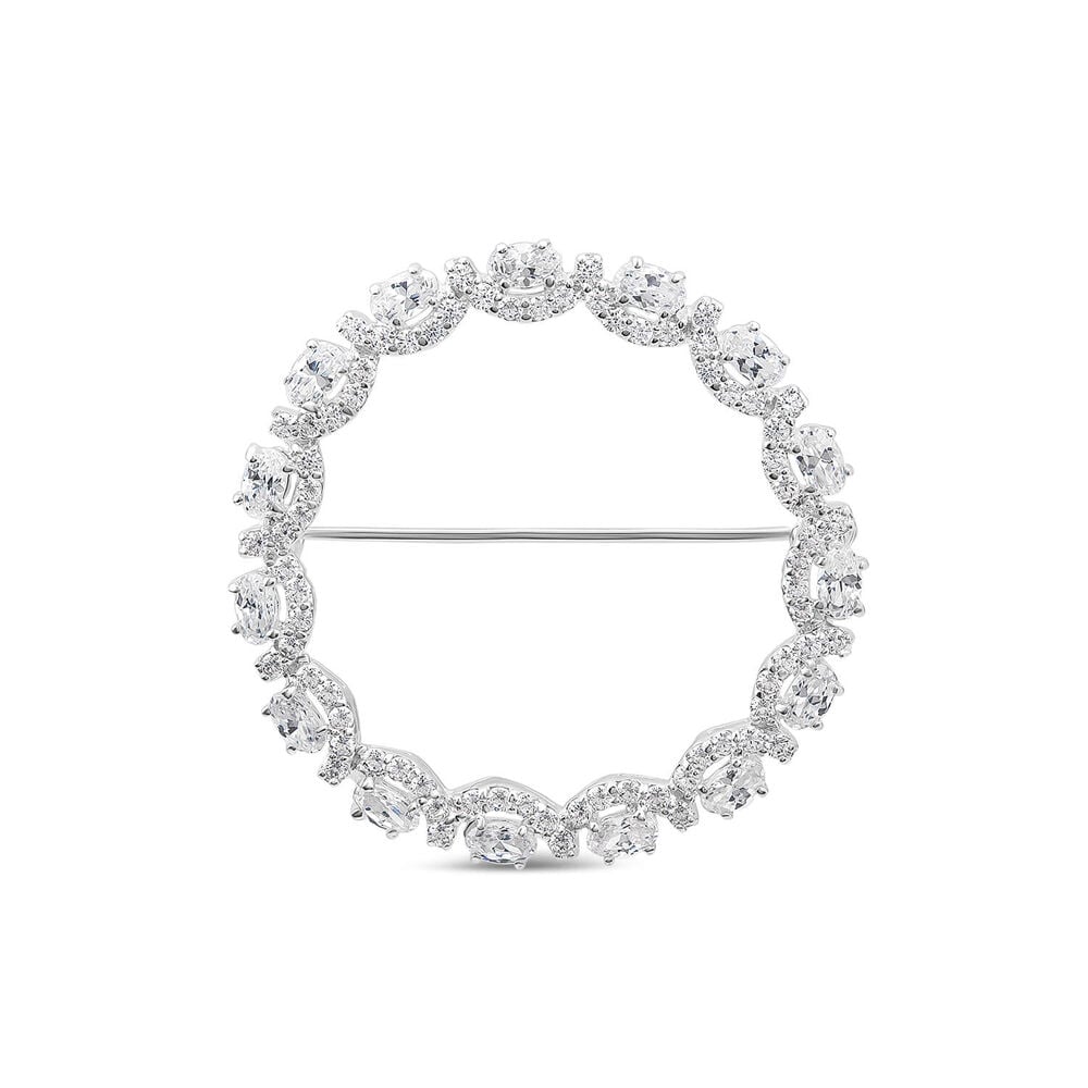 Sterling Silver Cubic Zirconia Open Circle Brooch image number 0