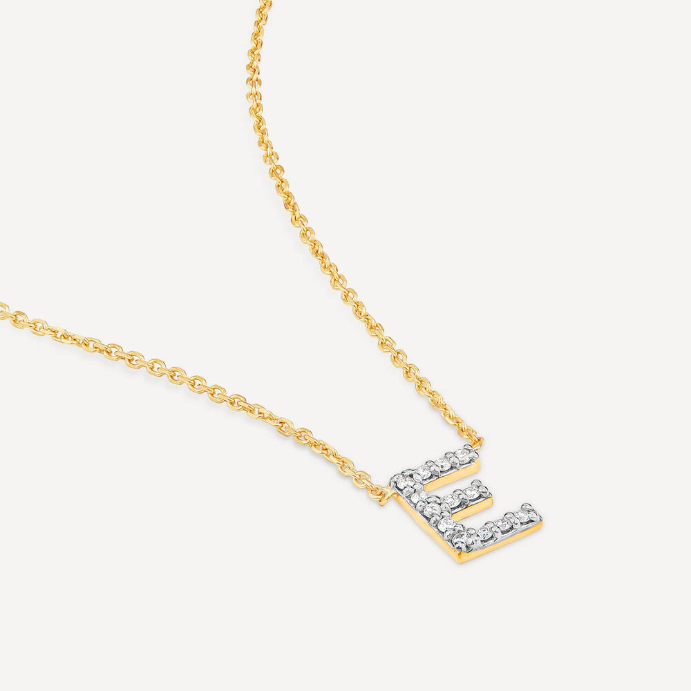 9ct Yellow Gold Petite 0.052ct Diamond Initial "E" Necklet image number 3
