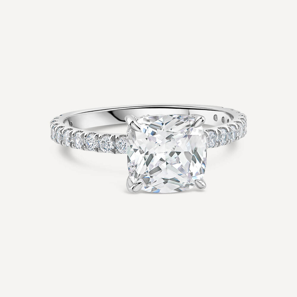 9ct White Gold Cubic Zirconia Cushion Centre & Shoulders Set Ring image number 2