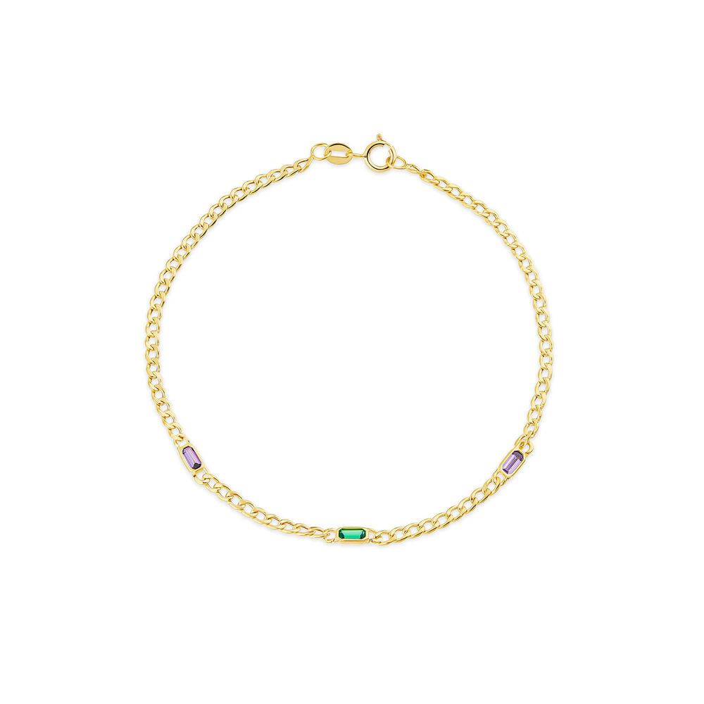 9ct Yellow Gold Multi Coloured Stones Curved Link Bracelet image number 0