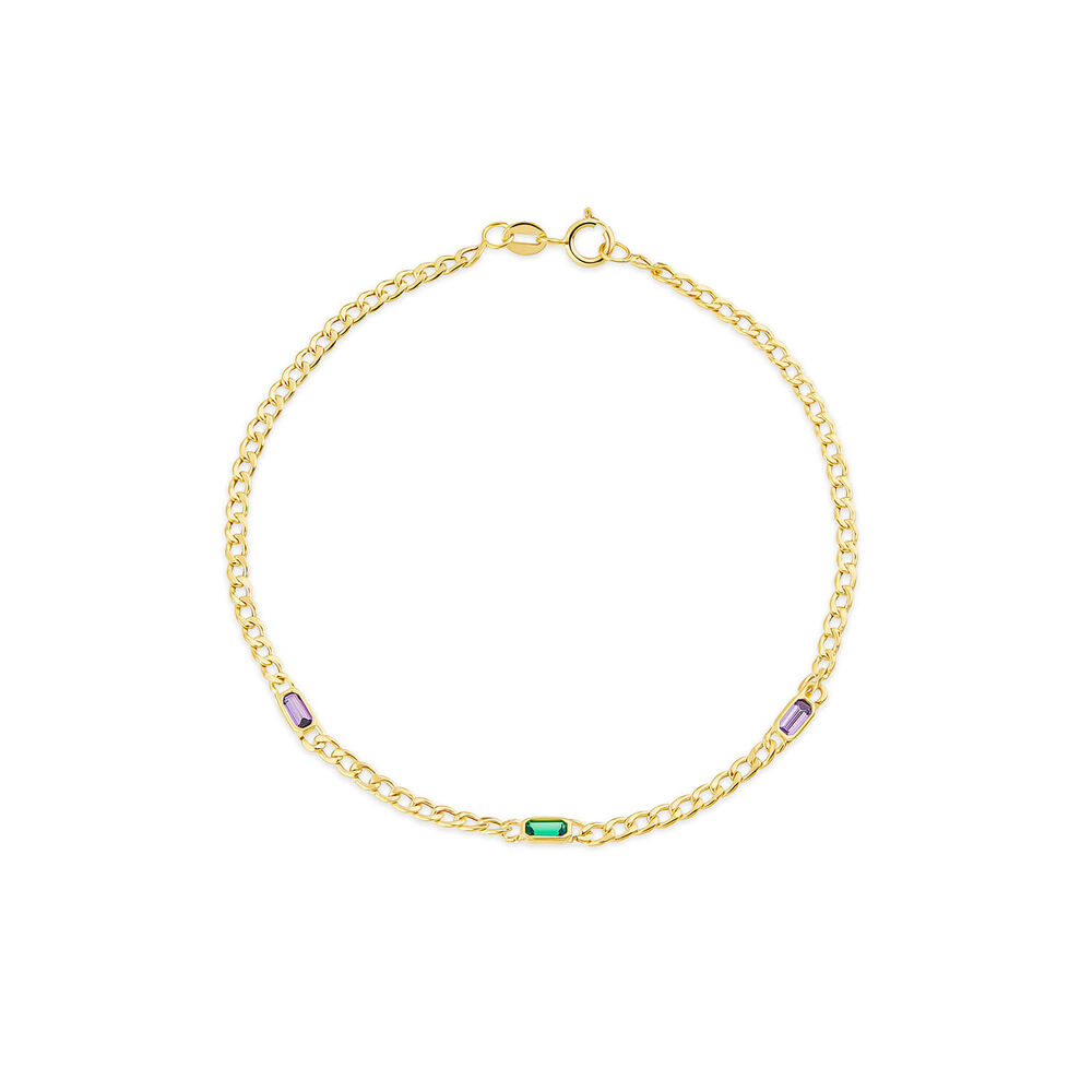 9ct Yellow Gold Multi Coloured Stones Curved Link Bracelet