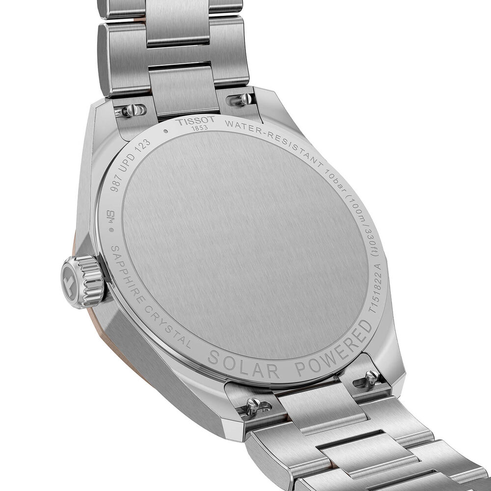 Tissot PRC 100 Solar 34mm Mother of Pearl Dial Rose Gold PVD Steel Bracelet Watch image number 2