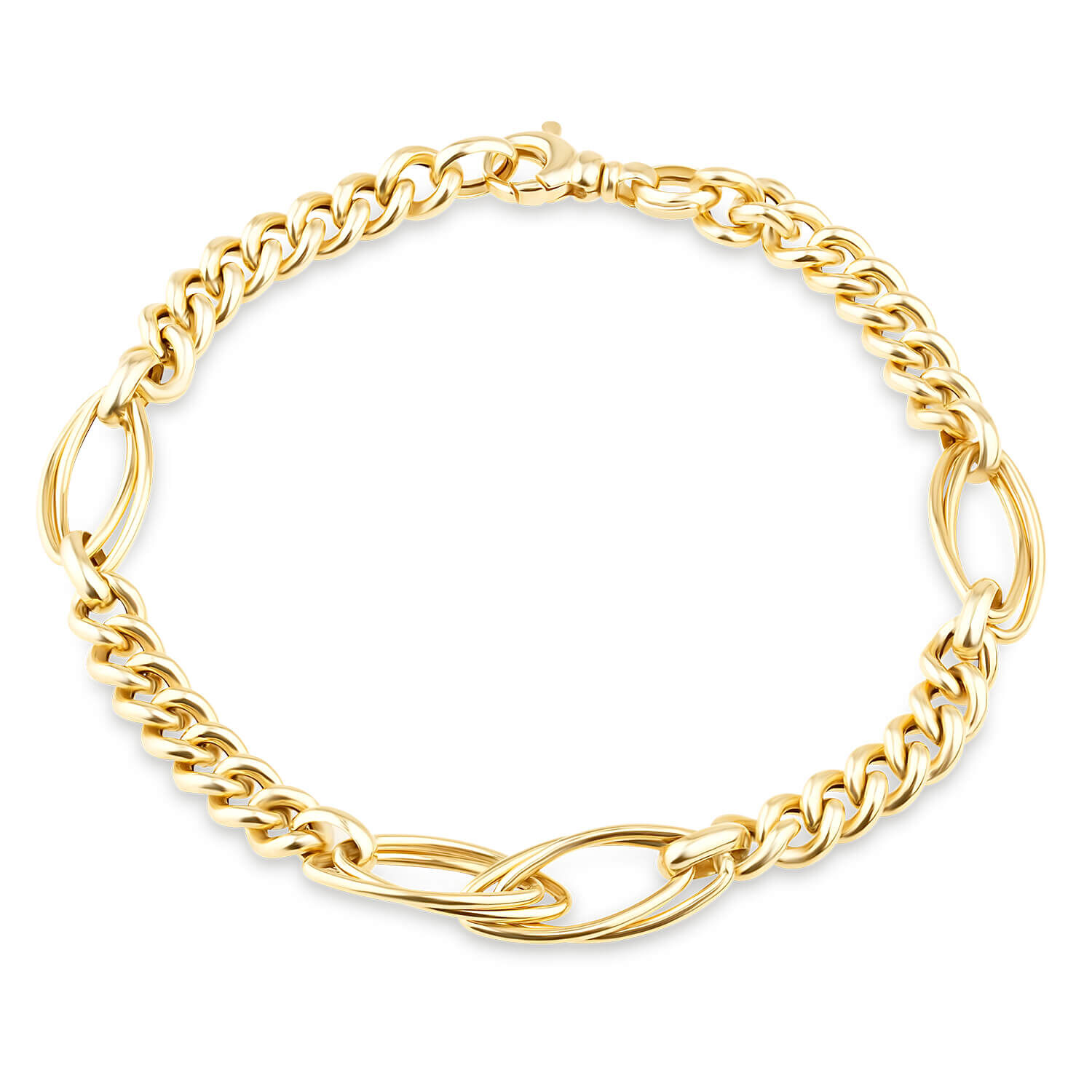 9ct Yellow Gold Fancy Curb Double Oval Link Ladies Bracelet