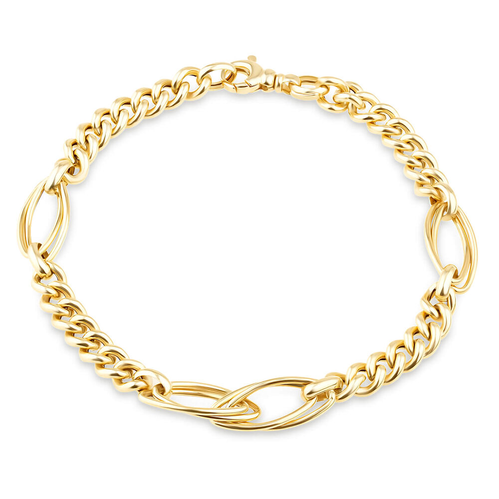 9ct Yellow Gold Fancy Curb Double Oval Link Ladies Bracelet image number 0