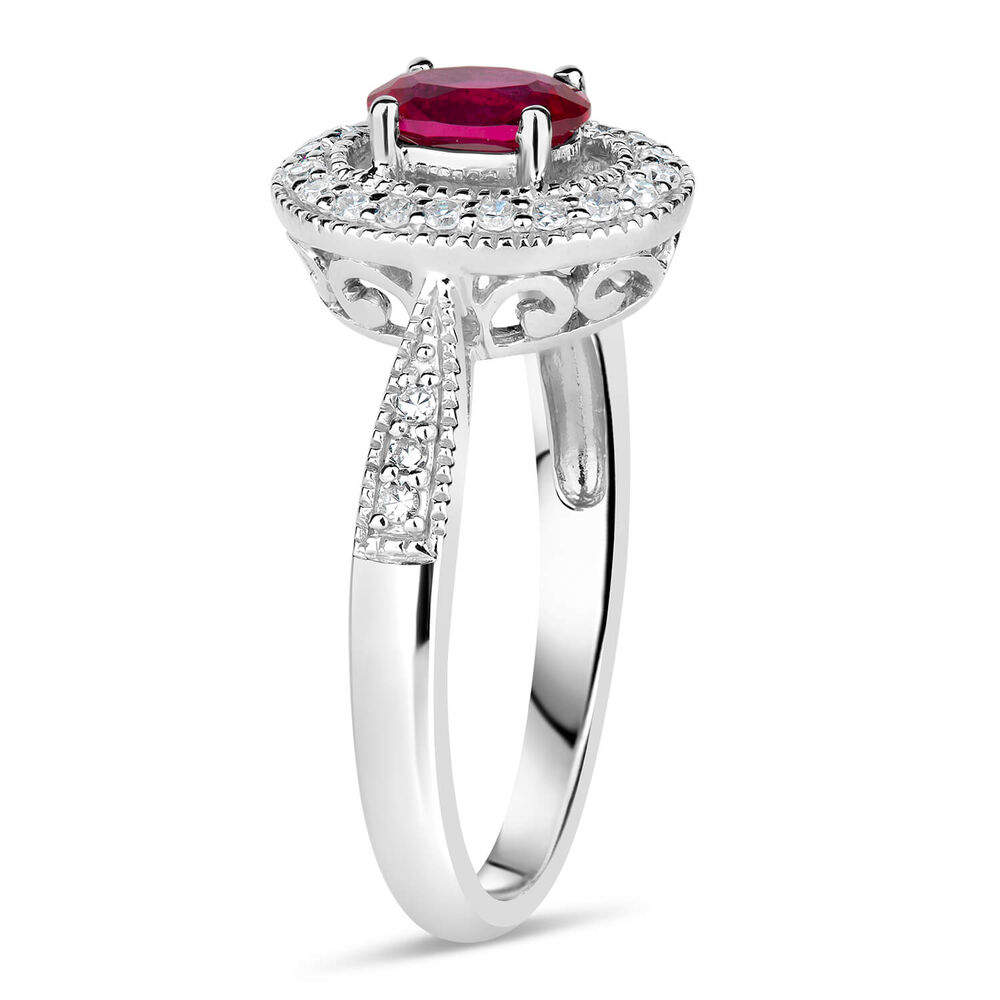 9ct White Gold 0.17ct Diamond and Created Ruby Pave Halo Ring image number 3