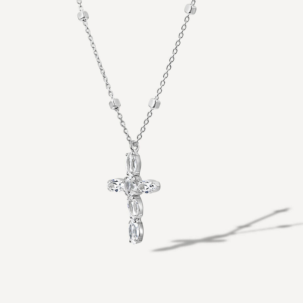 Sterling Silver Cubic Zirconia Cross Chain Necklet image number 1