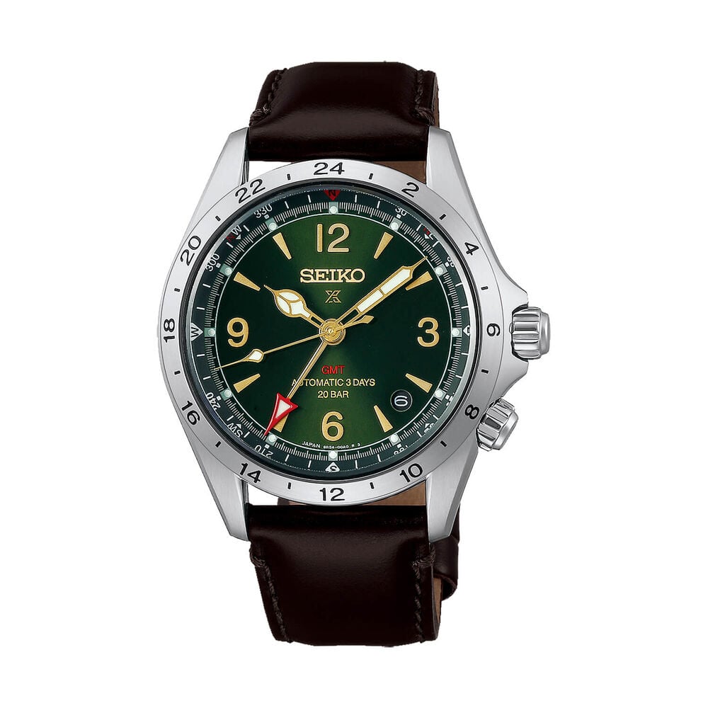 Seiko Prospex Alpinist 39.5mm Green Dial Brown Leather Strap Watch