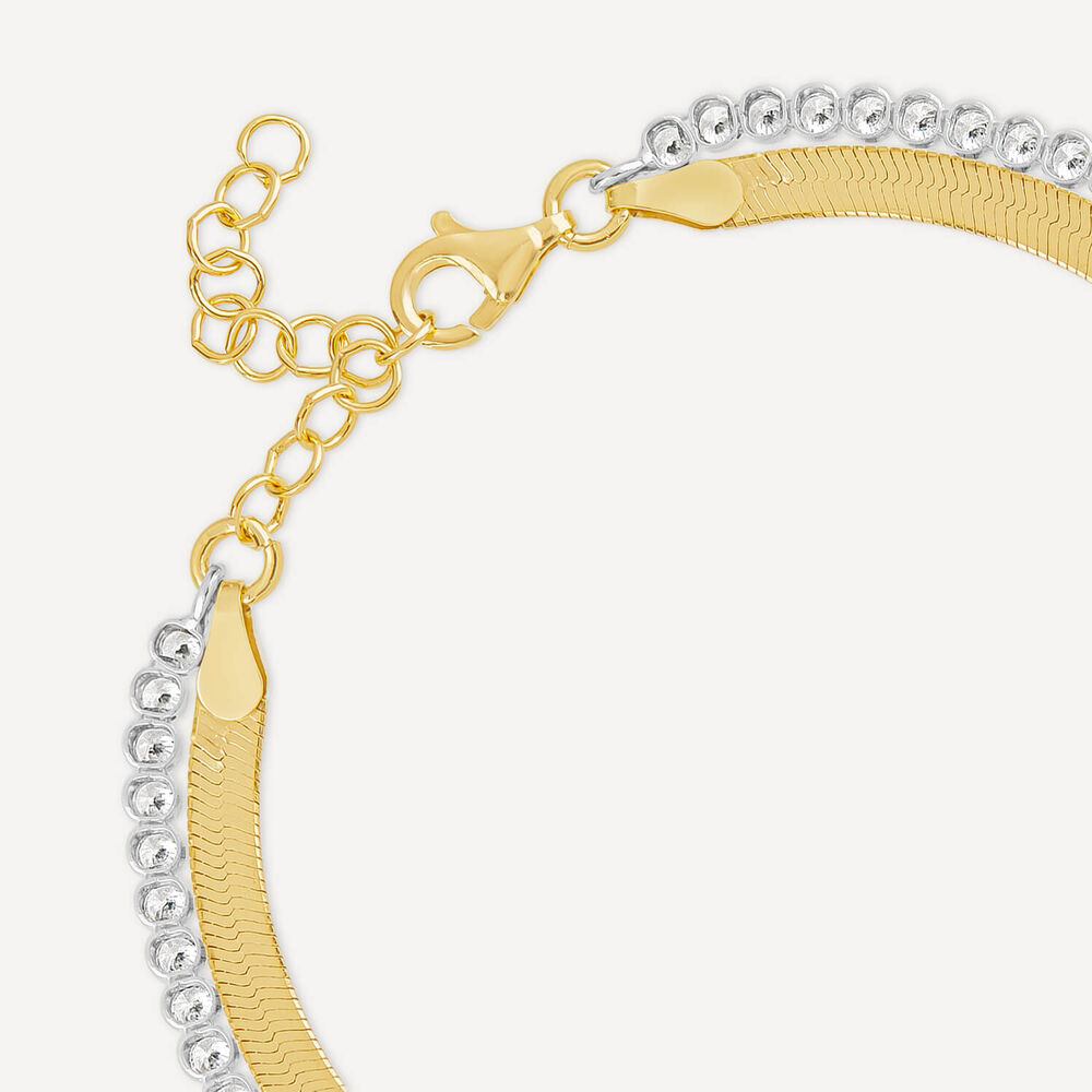 Sterling Silver & Yellow Gold Plated Double Herringbone Cubic Zirconia Tennis Bracelet image number 4