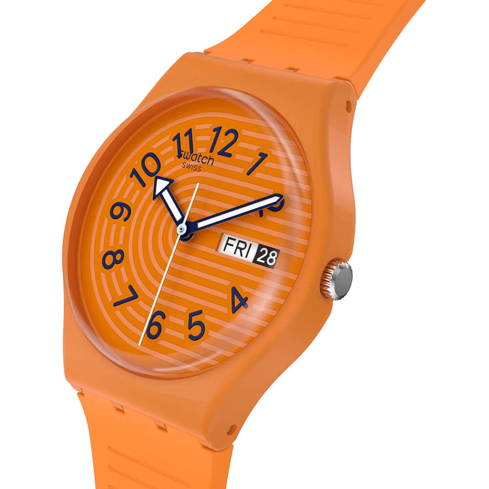 Swatch Trendy Lines in Sienna 34mm Orange Dial Strap Watch