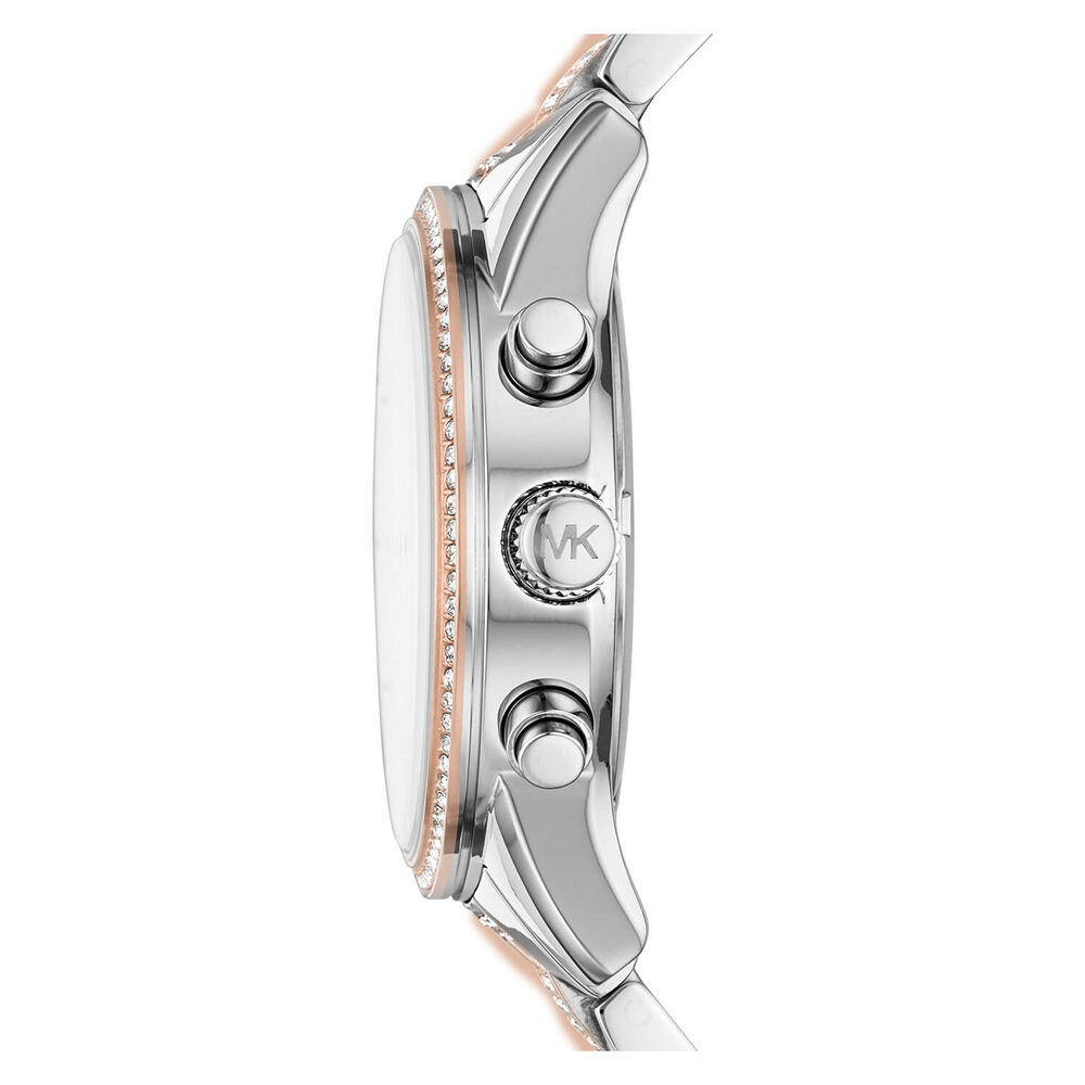 Michael Kors Ritz 37mm Mother of Pearl Cubic Zirconia Rose Gold IP & Steel Case Bracelet Watch image number 3