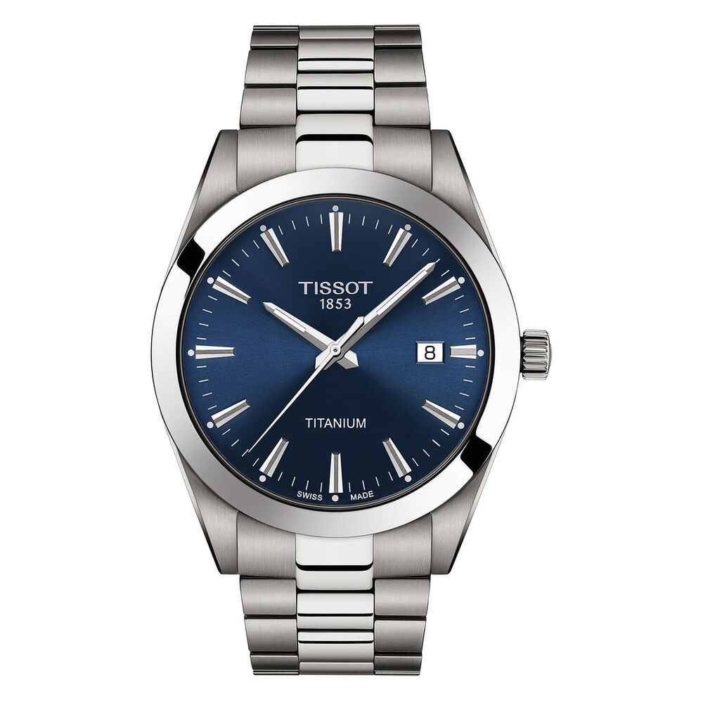 Tissot Gentleman Quartz Auto 40mm Blue Dial Titanium Case Bracelet Watch image number 0