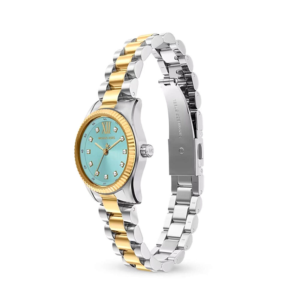 Michael Kors Petite Lexington 26mm Turquoise Dial Two Tone Stainless Steel Bracelet Watch