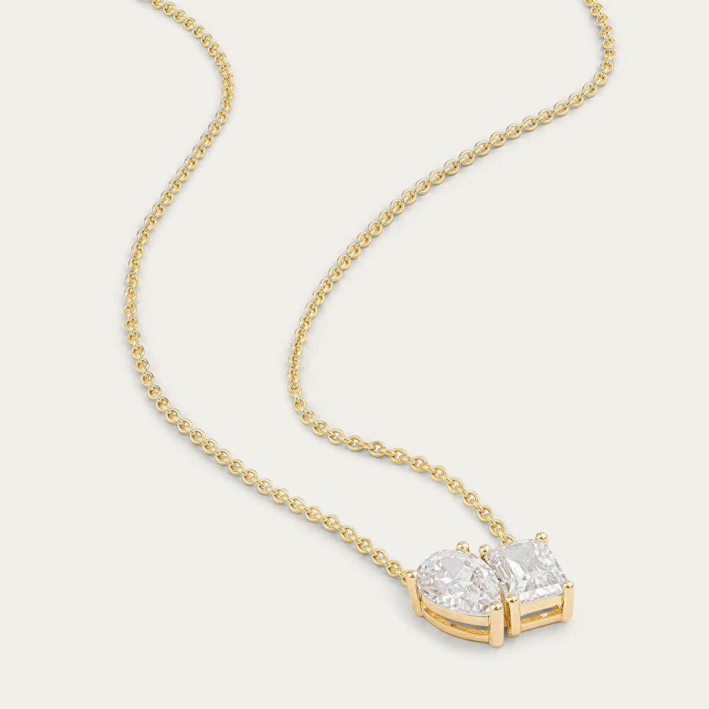 Yellow Gold Plated Sterling Silver Toi et Moi Cubic Zirconia Pendant