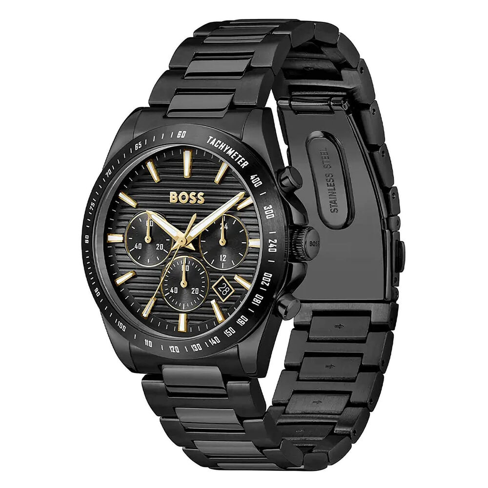 BOSS Strike 41mm Black Dial Black Steel Bracelet Watch image number 1