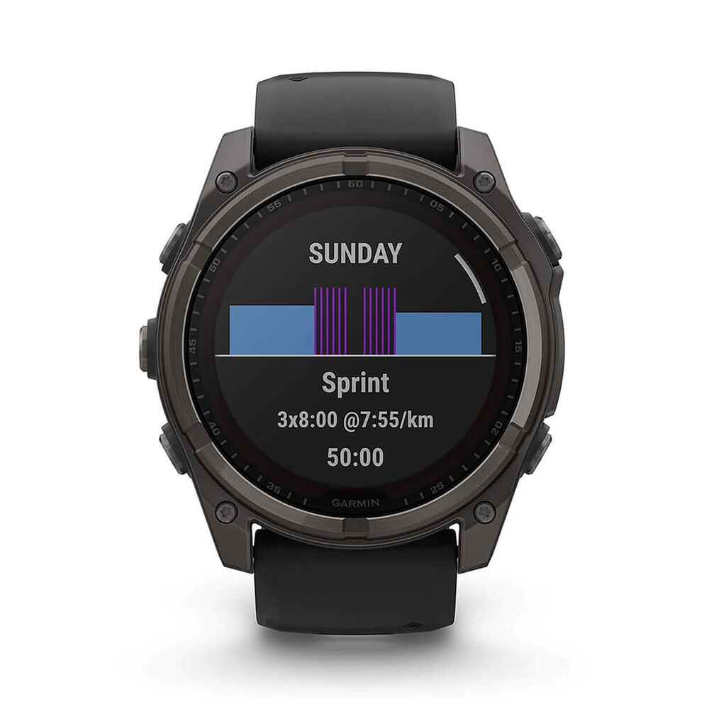Garmin fenix&reg; 8 Solar 51mm Carbon Grey DLC Titanium Case Black Pebble Gray Silicon Strap Watch