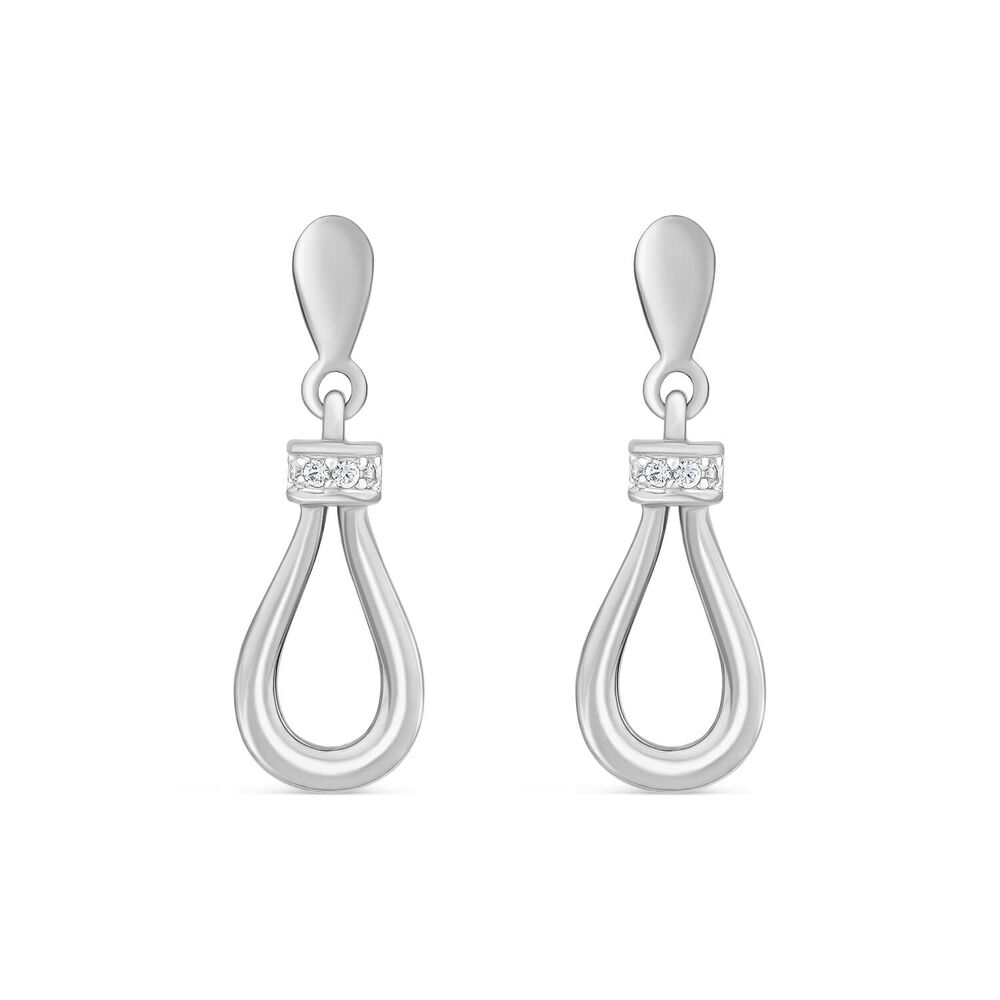 9ct White Gold Diamond Open Top Pear Drop Earrings image number 0