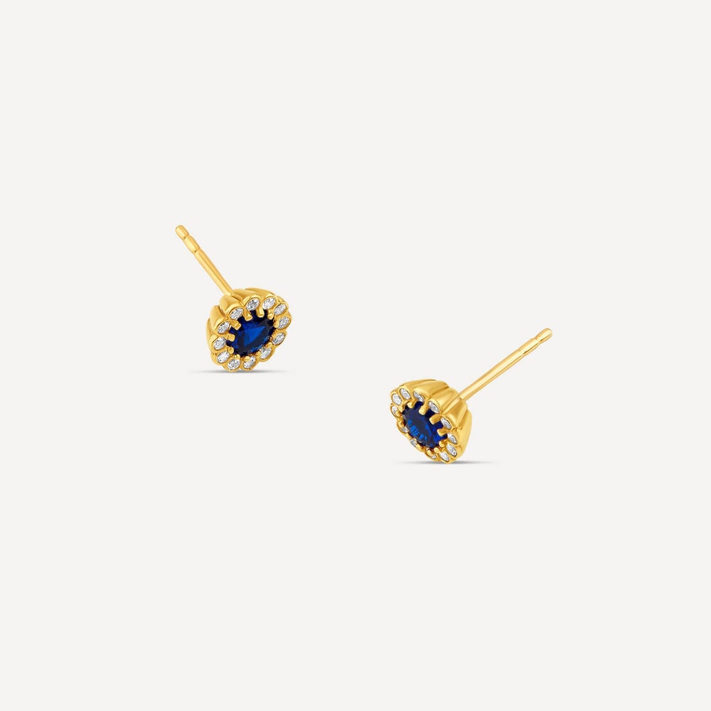 9ct Yellow Gold Blue Spinel Flower Stud Earrings image number 1