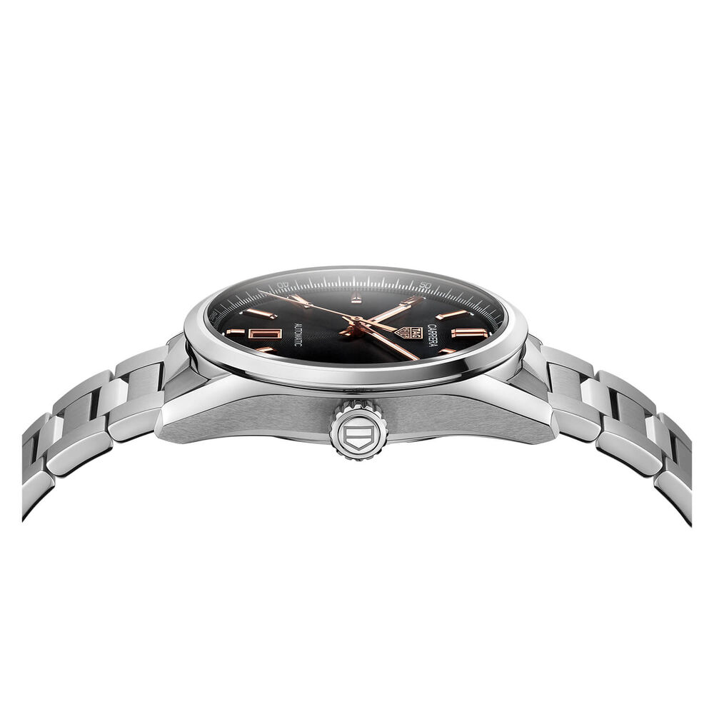 TAG Heuer Carrera Date 39mm Black Dial Rose Gold Index Stainless Steel Bracelet Watch image number 3