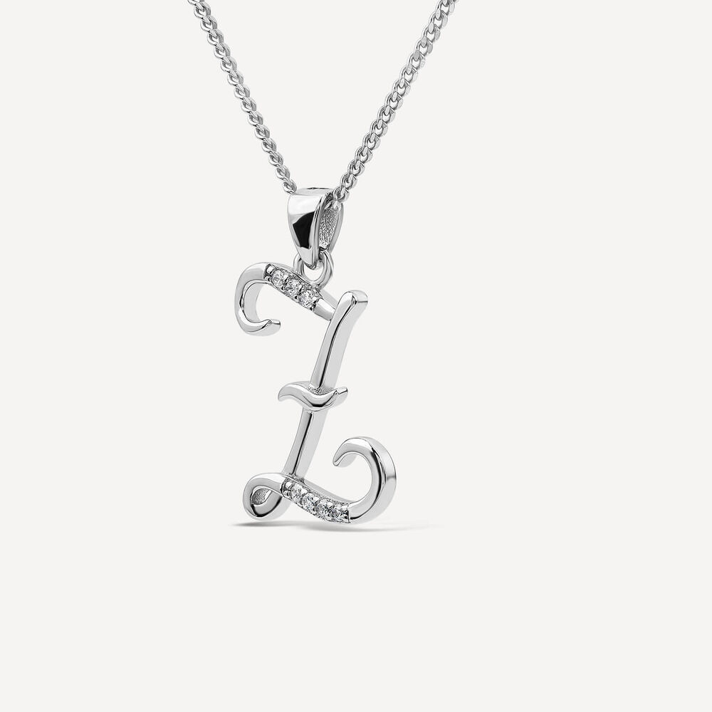 Sterling Silver Script Cubic Zirconia Initial Z Pendant image number 1