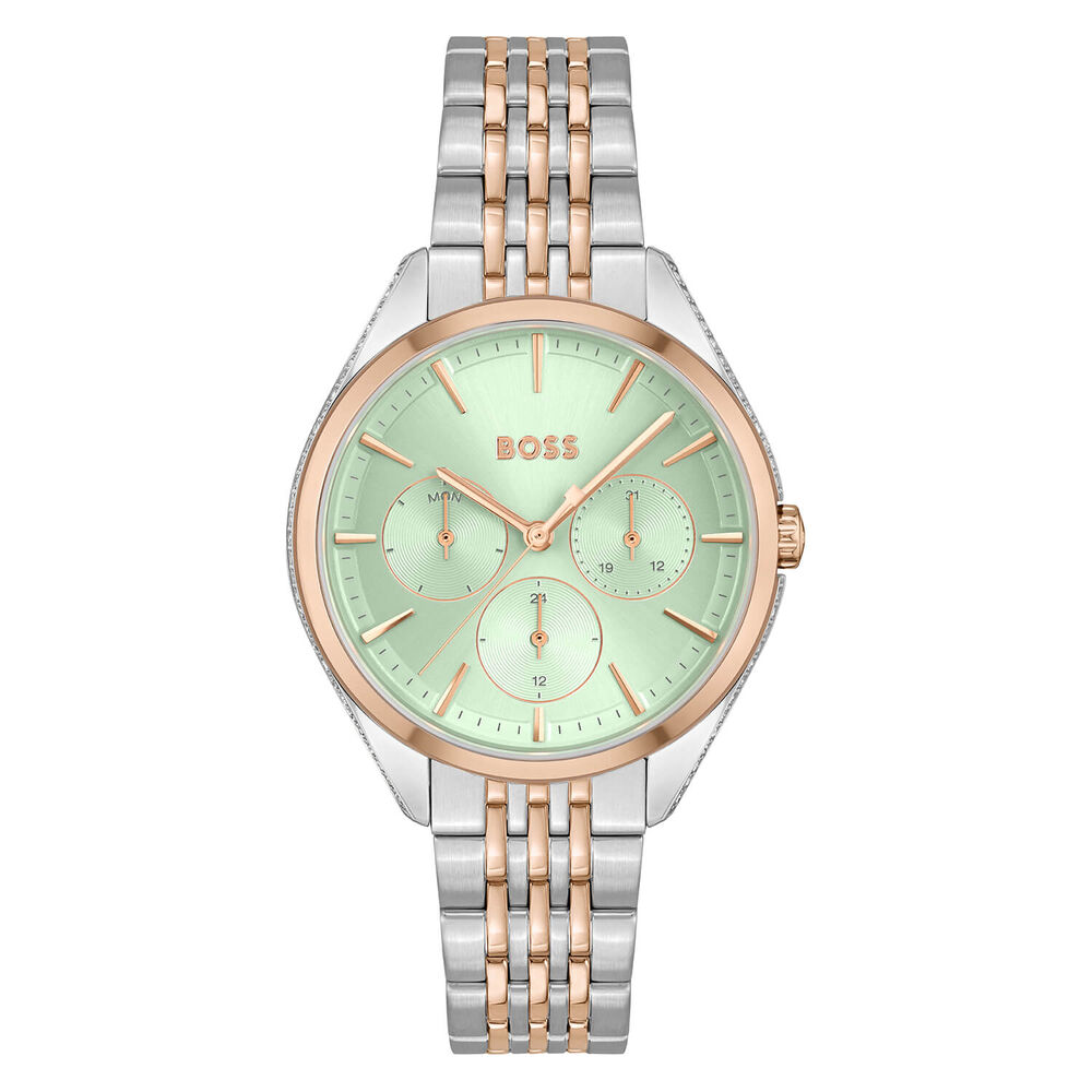BOSS Saya 37mm Quartz Green Dial Rose Gold Index IP Case Bracelet Watch