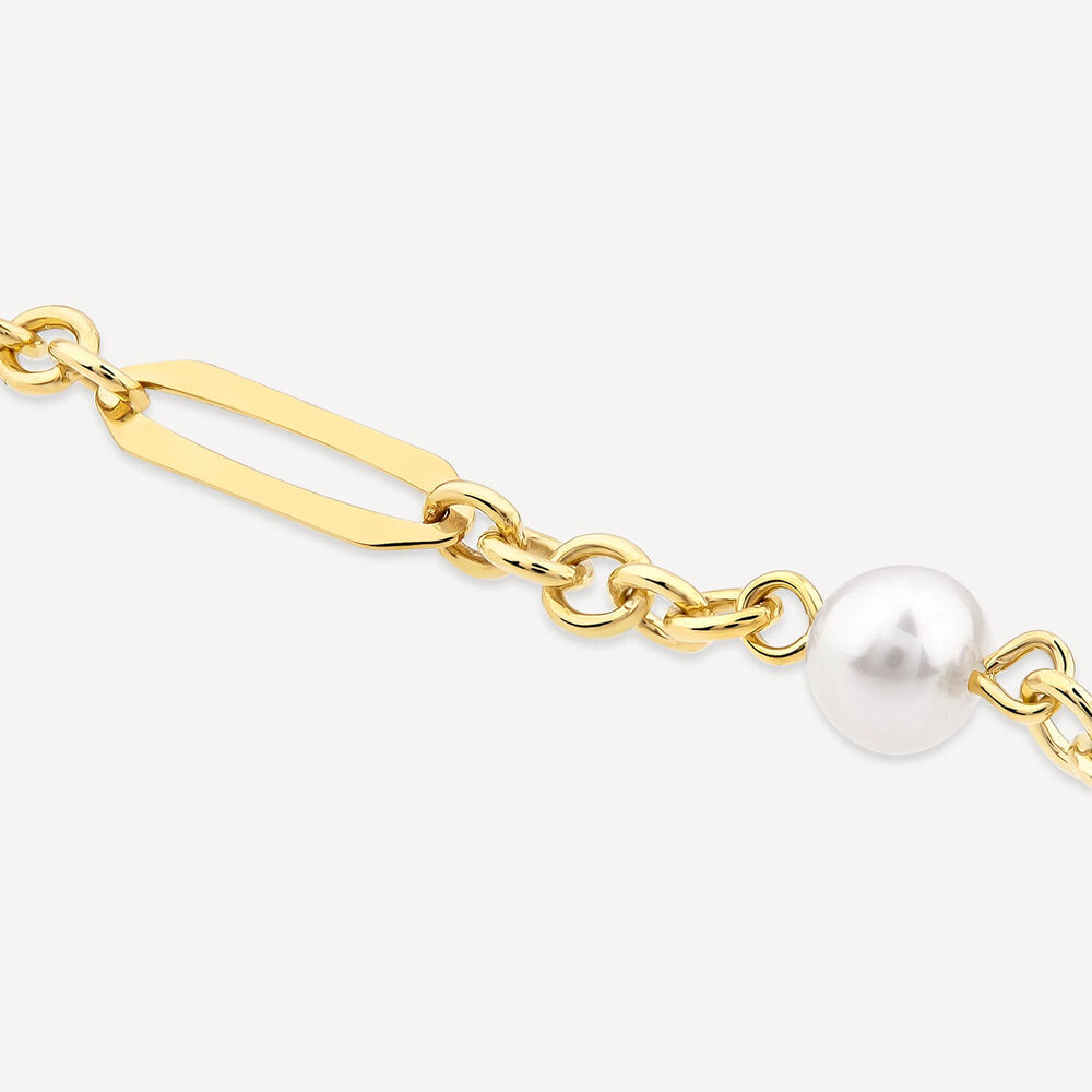 Yellow Gold Plated Sterling Silver Stationed Pearls Paperlink Bracelet
