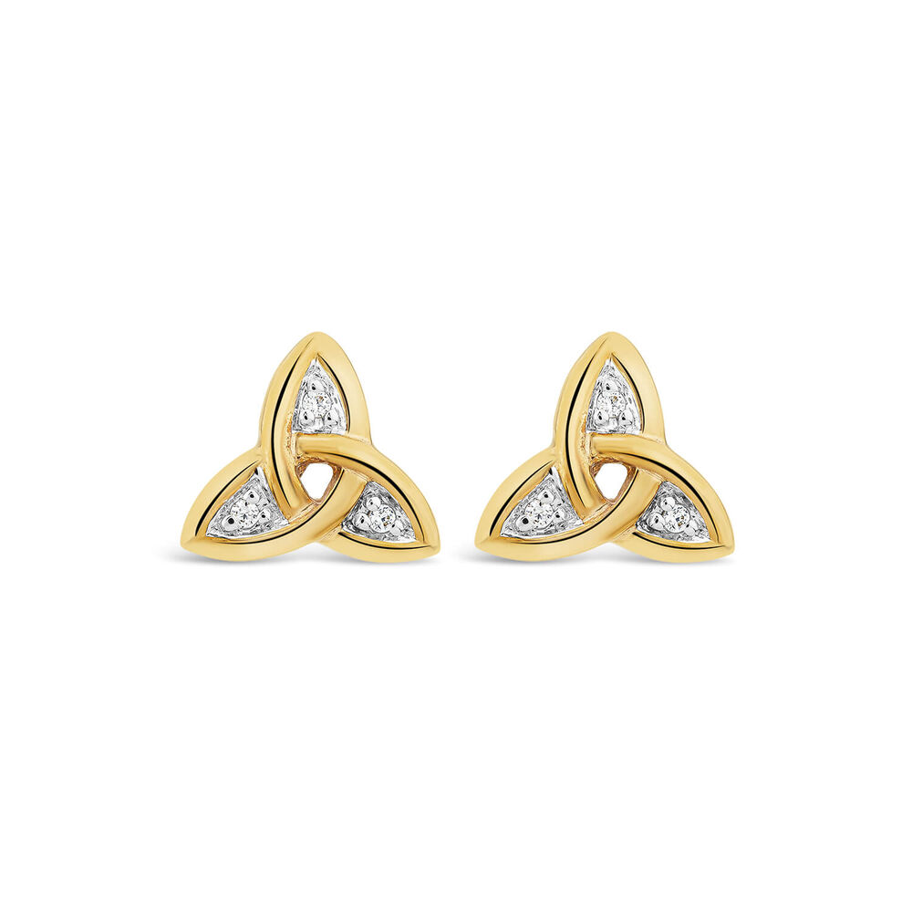 9ct Yellow Gold Cubic Zirconia Trinity Knot Stud Earrings image number 0