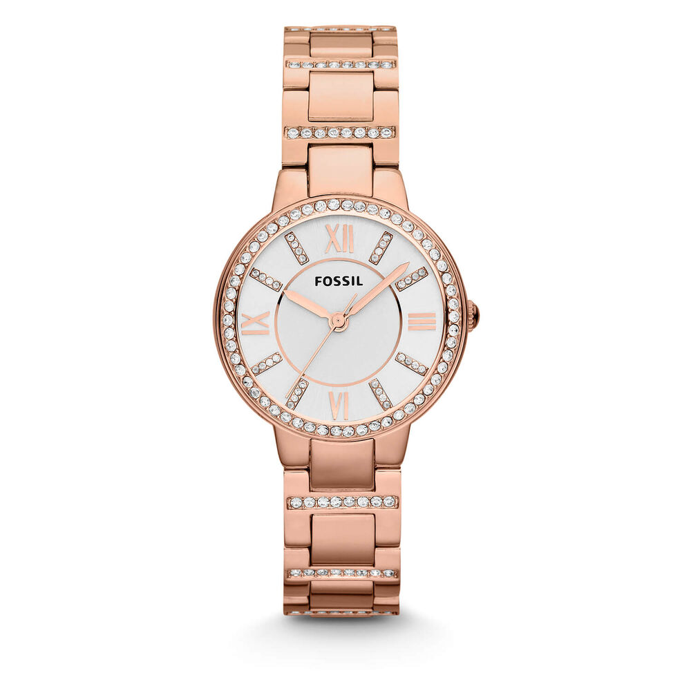 Fossil Virginia 28mm White Dial Rose Gold IP Case Bracelet Watch