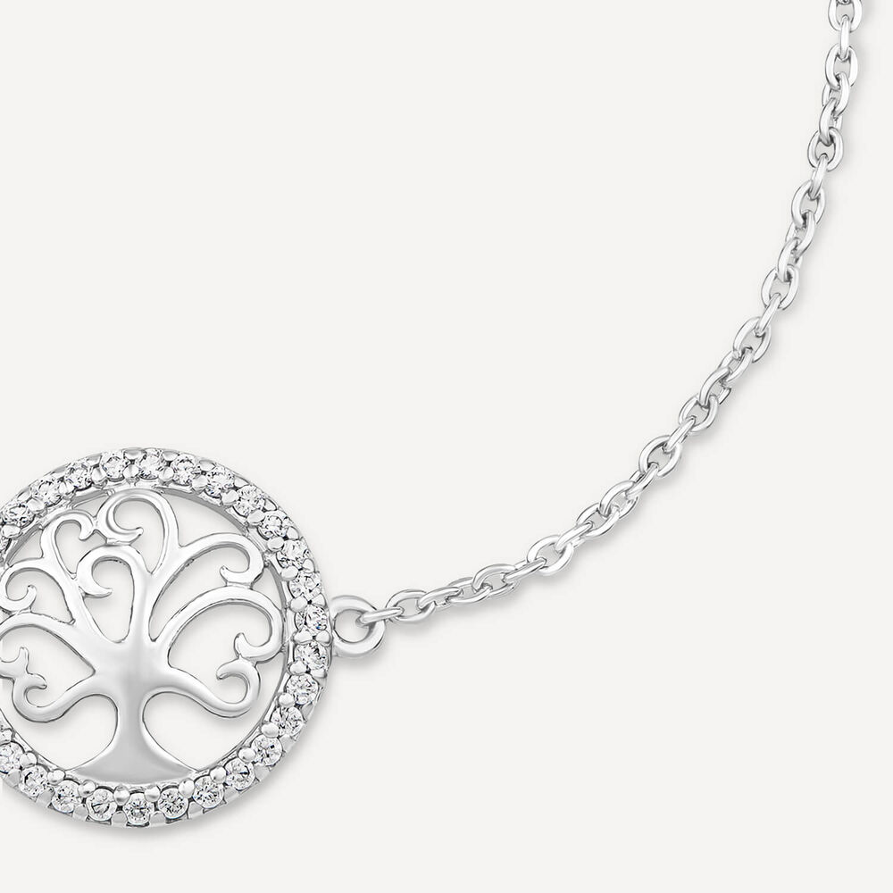 Sterling Silver Cubic Zirconia Tree of Life Chain Bracelet image number 1