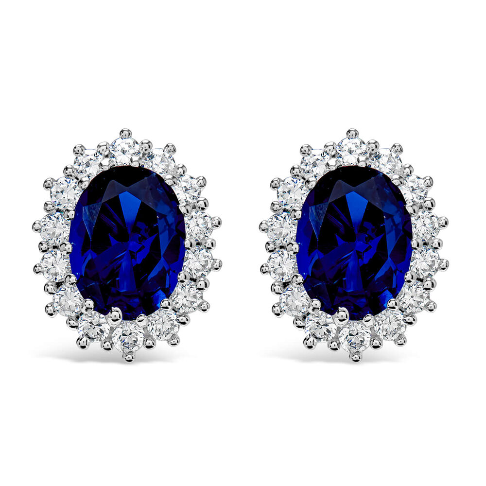 Sterling Silver and Cubic Zirconia & Created Sapphire Earrings