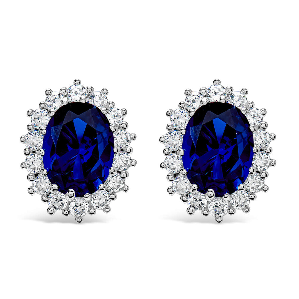 Sterling Silver and Cubic Zirconia & Created Sapphire Earrings image number 0