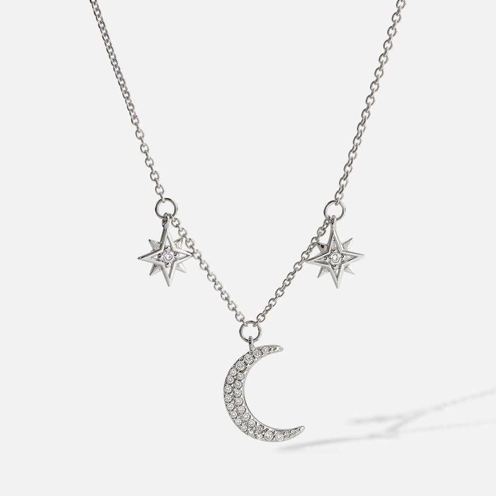 Sterling Silver Cubic Zirconia Moon & Star Necklet