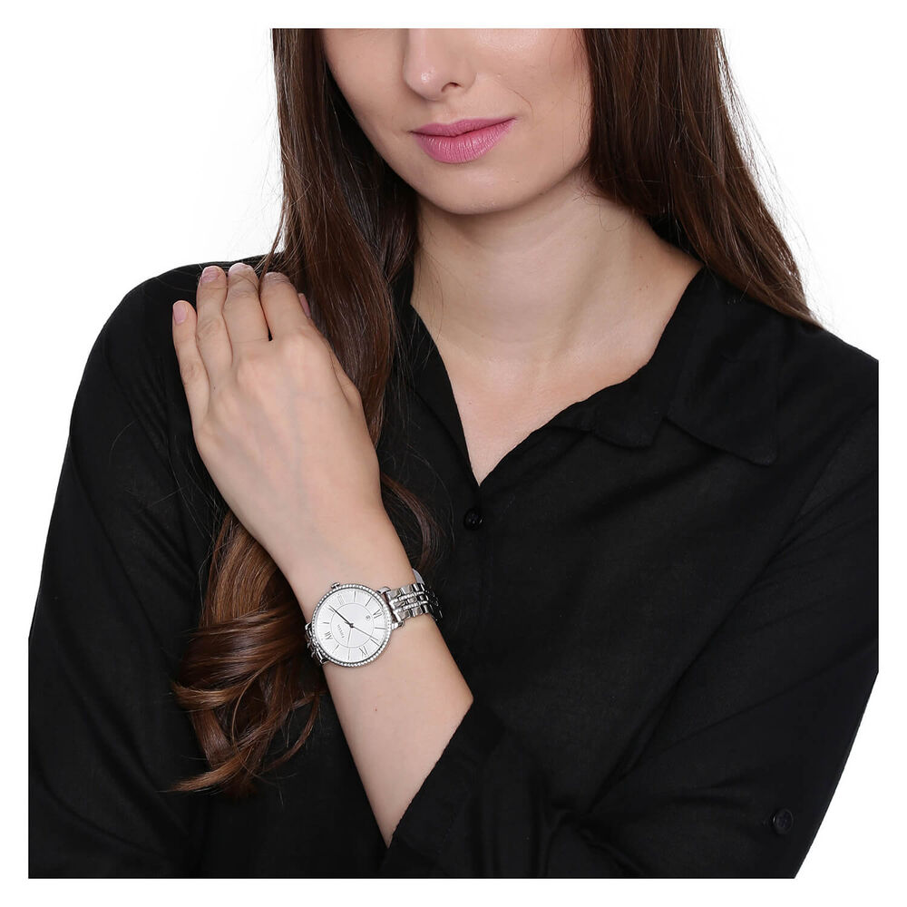 Fossil Jacqueline White Dial Cubic Zirconia Bezel Steel Bracelet Watch image number 3