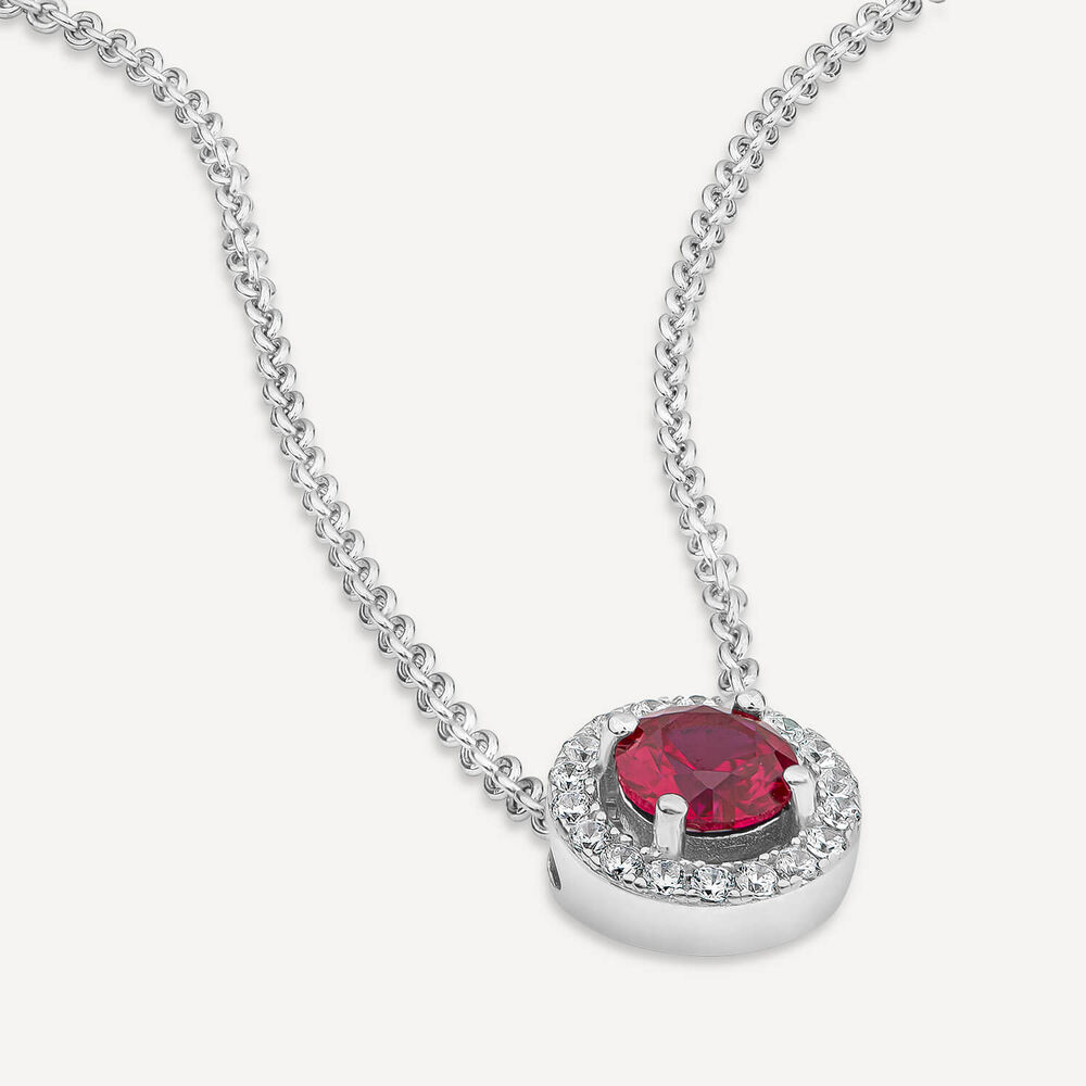Sterling Silver Red Centre Stone & Cubic Zirconia Halo Pendant image number 3